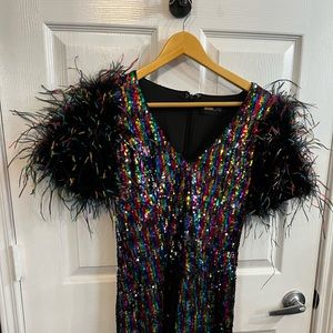 Fashion Nova Sequin Sparkle Feather Concert Party Dress!